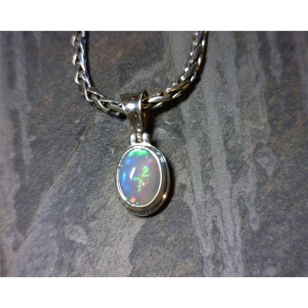 Sterling Silver Ethiopian Opal Pendant on a Handwoven Chain Bluestone Jewelry Tahoe City, CA