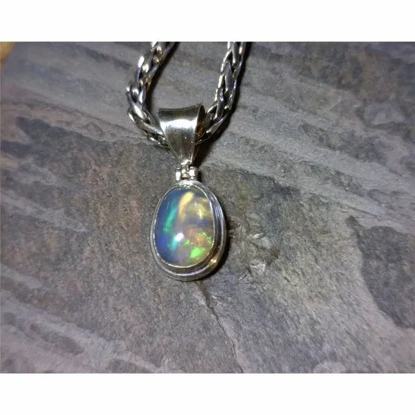 Sterling Silver Ethiopian Opal Pendant on a Handwoven Chain Bluestone Jewelry Tahoe City, CA