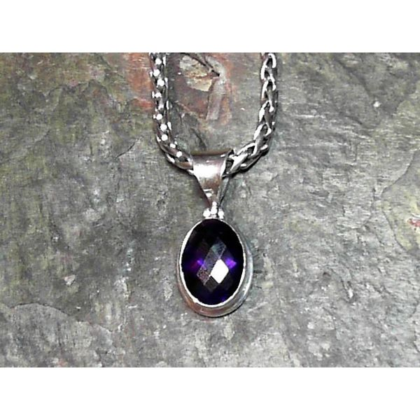 Small Sterling Silver Engraved Drop Pendant Necklace with Oval Amethyst Bluestone Jewelry Tahoe City, CA
