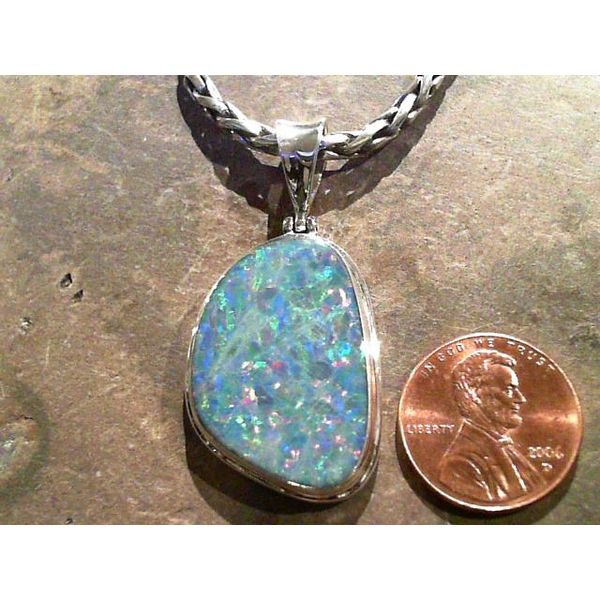 Sterling Silver Opal Pendant on Handwoven 19'' Chain Image 2 Bluestone Jewelry Tahoe City, CA