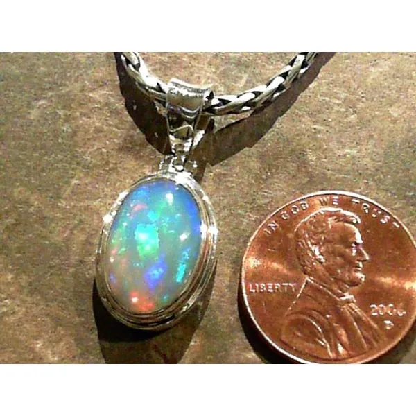 Sterling Silver Ethiopian Opal Pendant on a Handwoven Chain Image 2 Bluestone Jewelry Tahoe City, CA