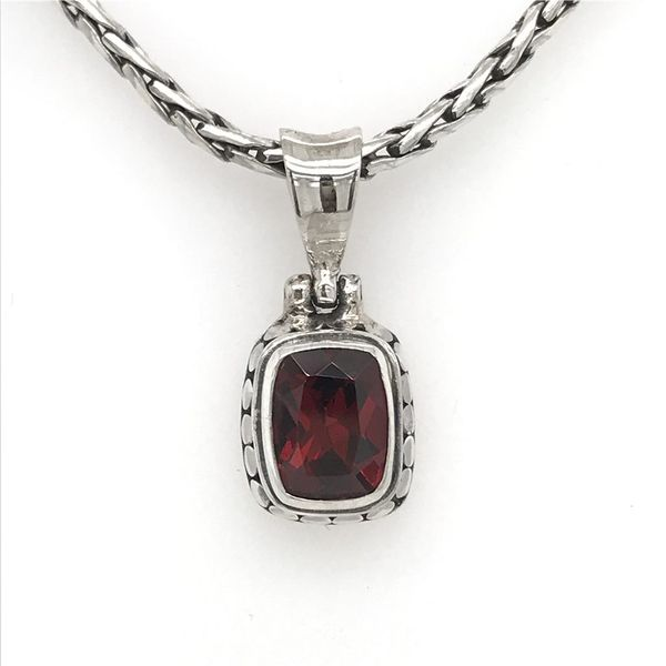 Small Sterling Silver Pendant with Garnet on a Sterling Silver Chain Bluestone Jewelry Tahoe City, CA
