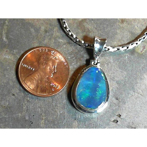 Small/Med Sterling Silver Pendant with One Australian Opal Image 2 Bluestone Jewelry Tahoe City, CA