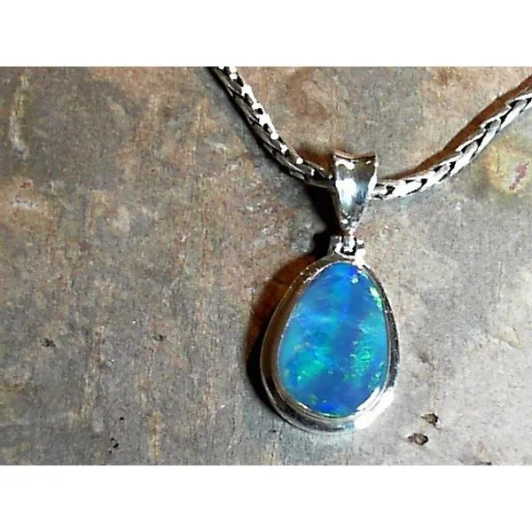 Small/Med Sterling Silver Pendant with One Australian Opal Bluestone Jewelry Tahoe City, CA