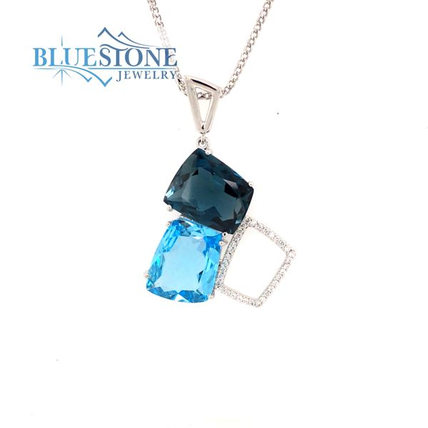 14KWG Pendant w/ London & Swiss Blue Topaz & Diamonds(50%OFF) Image 2 Bluestone Jewelry Tahoe City, CA