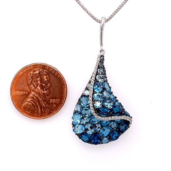 14KWG Pendant w/ London, Sky & Swiss Blue Topaz & Diamonds Image 2 Bluestone Jewelry Tahoe City, CA
