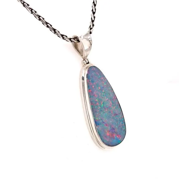 Extra Large Silver Australian Opal Pendant on a Handwoven Chain Image 2 Bluestone Jewelry Tahoe City, CA