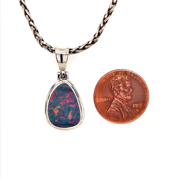 Medium Silver Australian Opal Pendant on a Handwoven Chain Image 3 Bluestone Jewelry Tahoe City, CA