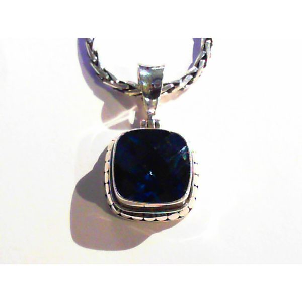 Sterling Silver Cushion Cut Blue Topaz Pendant on 18'' Handwoven Chain Bluestone Jewelry Tahoe City, CA