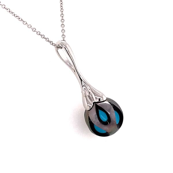 14 Karat White Gold Pendant with a Tahitian Pearl with Turquoise within pearl Image 2 Bluestone Jewelry Tahoe City, CA