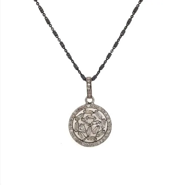 Sterling Silver Round Pendant with Diamonds  on an 18