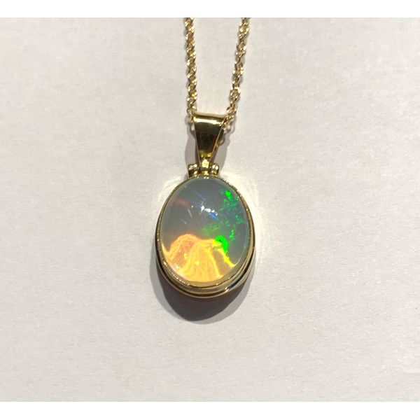 Gold Ethiopean Opal Pendant with Chain Bluestone Jewelry Tahoe City, CA