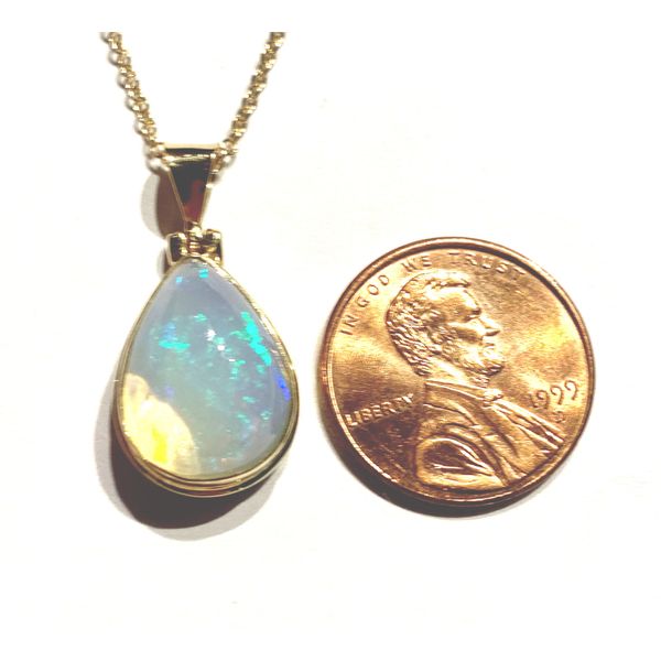 18K Yellow Gold Ethiopean Opal Pendant on 16'' Chain Image 2 Bluestone Jewelry Tahoe City, CA