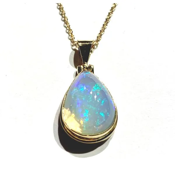 18K Yellow Gold Ethiopean Opal Pendant on 16'' Chain Bluestone Jewelry Tahoe City, CA