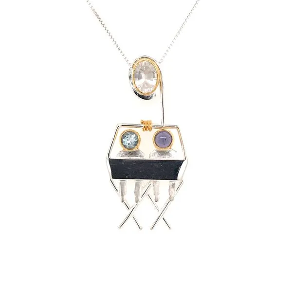 Silver & Gold Chairlift Pendant with Quartz, Topaz, and Iolite Image 2 Bluestone Jewelry Tahoe City, CA