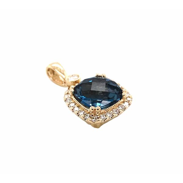 14 Karat Yellow Gold London Blue Topaz and Diamond Pendant Image 2 Bluestone Jewelry Tahoe City, CA