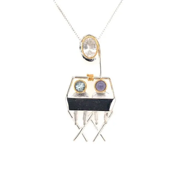 Sterling Silver and 22KT YG Chairlift Pendant with Quartz, Topaz, and Iolite Image 2 Bluestone Jewelry Tahoe City, CA