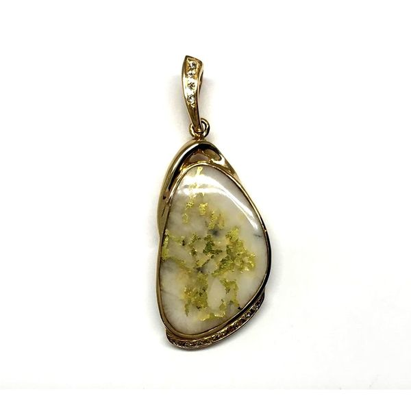 14 Karat Yellow Gold Pendant with Gold Quartz and Diamonds Bluestone Jewelry Tahoe City, CA