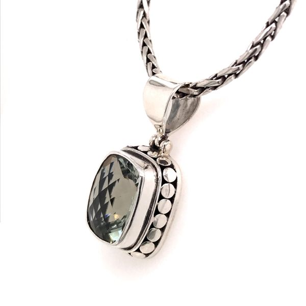 Sterling Silver Green Amethyst Pendant on Handwoven Chain Image 2 Bluestone Jewelry Tahoe City, CA