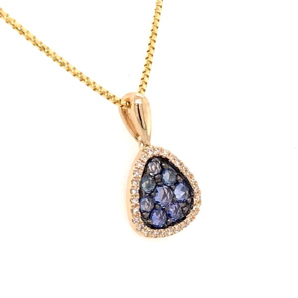 14 Karat Yellow Gold Light Blue Sapphire and Diamond Pendant Image 2 Bluestone Jewelry Tahoe City, CA