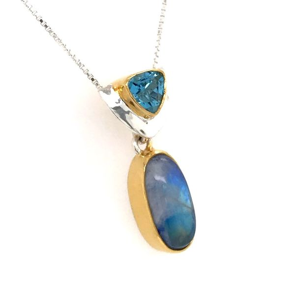 Silver & 22kt YG Pendant with Rainbow Blue Moonstone and Topaz Image 2 Bluestone Jewelry Tahoe City, CA