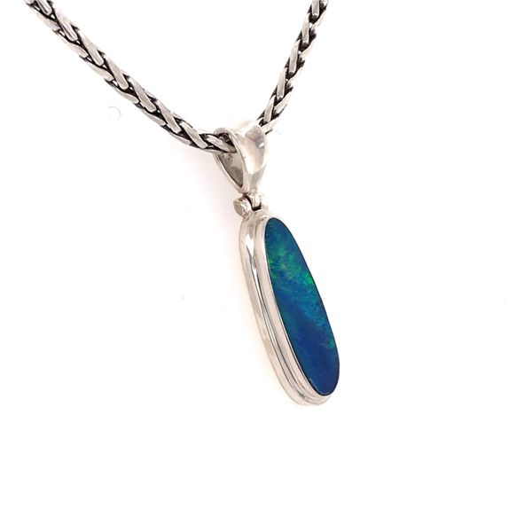 Medium Sterling Silver Pendant with One Australian Opal on Chain Image 2 Bluestone Jewelry Tahoe City, CA