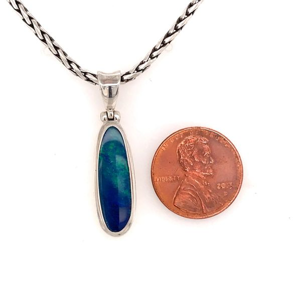 Medium Sterling Silver Pendant with One Australian Opal on Chain Image 3 Bluestone Jewelry Tahoe City, CA