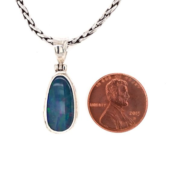 Medium Sterling Silver Pendant with One Australian Opal on Chain Image 3 Bluestone Jewelry Tahoe City, CA