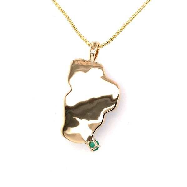 XL 14 Karat Yellow Gold Hydro Topaz Lake Tahoe Outline Pendant with Solid Back with Emerald Image 3 Bluestone Jewelry Tahoe City, CA