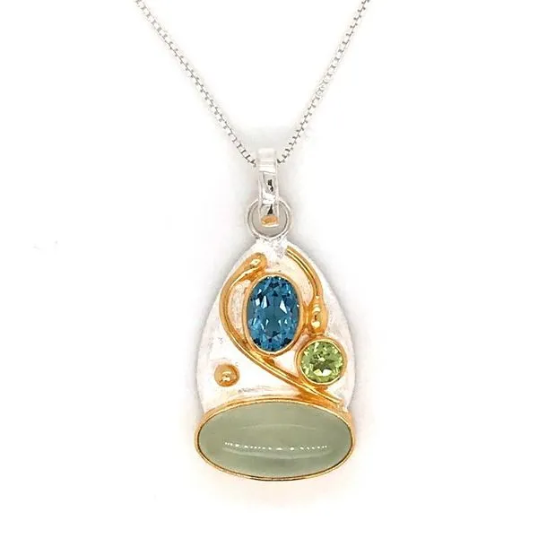 Silver & 22 Karat Yellow Gold Pendant with Peridot, Topaz & Prenite Bluestone Jewelry Tahoe City, CA