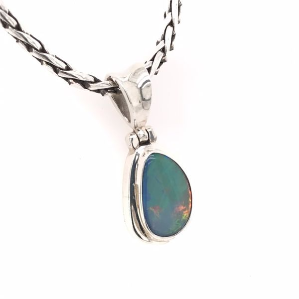Small Sterling Silver Austrailian Opal Pendant with Chain Image 2 Bluestone Jewelry Tahoe City, CA
