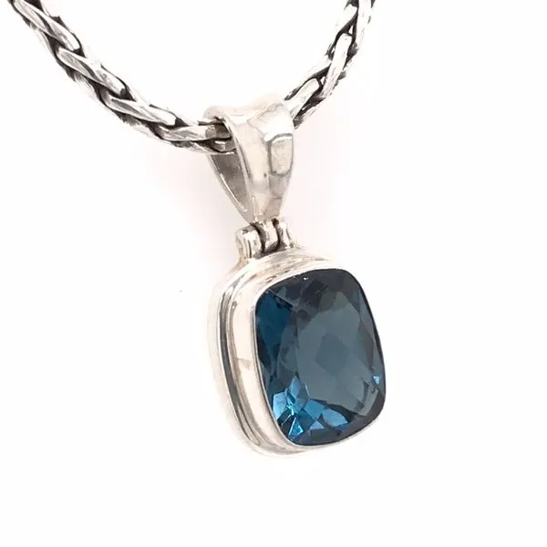 Small Silver London Blue Topaz Pendant with Chain Image 2 Bluestone Jewelry Tahoe City, CA