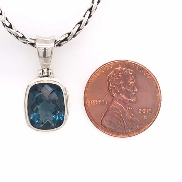 Small Silver London Blue Topaz Pendant with Chain Image 3 Bluestone Jewelry Tahoe City, CA