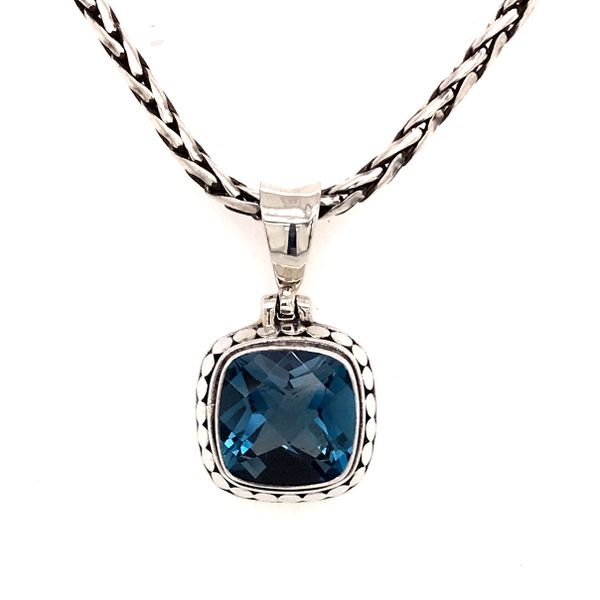 Small Silver London Blue Topaz Pendant on a Handwoven Chain Bluestone Jewelry Tahoe City, CA