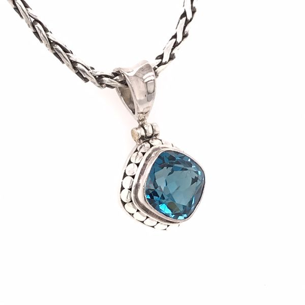 Small Silver London Blue Topaz Pendant on a Handwoven Chain Image 2 Bluestone Jewelry Tahoe City, CA