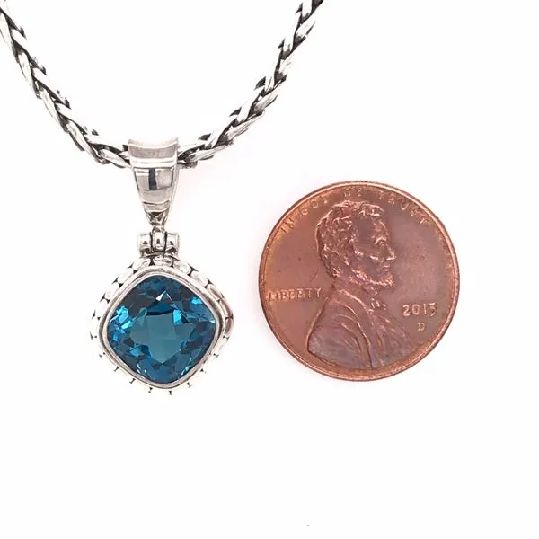 Small Silver London Blue Topaz Pendant on a Handwoven Chain Image 3 Bluestone Jewelry Tahoe City, CA