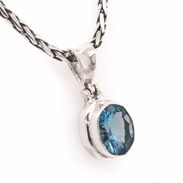 Small Silver Pendant with Topaz on Chain Image 2 Bluestone Jewelry Tahoe City, CA