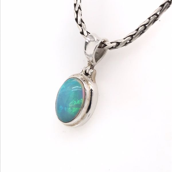 Small Silver Ethiopian Opal Pendant on a Handwoven Chain Image 4 Bluestone Jewelry Tahoe City, CA