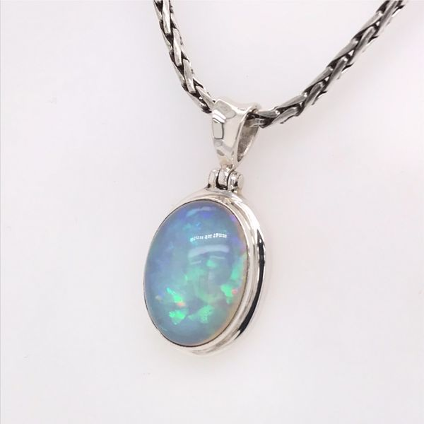 Large Silver Ethiopian Opal Pendant on a Handwoven Chain Image 3 Bluestone Jewelry Tahoe City, CA