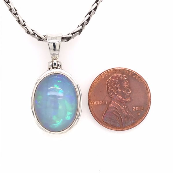Large Silver Ethiopian Opal Pendant on a Handwoven Chain Image 4 Bluestone Jewelry Tahoe City, CA
