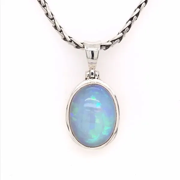 Large Silver Ethiopian Opal Pendant on a Handwoven Chain Bluestone Jewelry Tahoe City, CA