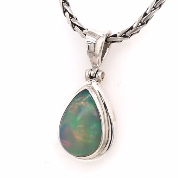 Medium Silver Ethiopian Opal Pendant on a Handwoven Chain Image 3 Bluestone Jewelry Tahoe City, CA
