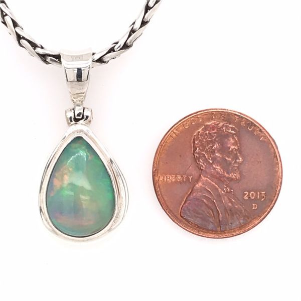 Medium Silver Ethiopian Opal Pendant on a Handwoven Chain Image 4 Bluestone Jewelry Tahoe City, CA