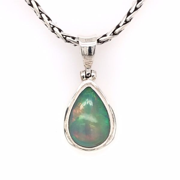 Medium Silver Ethiopian Opal Pendant on a Handwoven Chain Bluestone Jewelry Tahoe City, CA