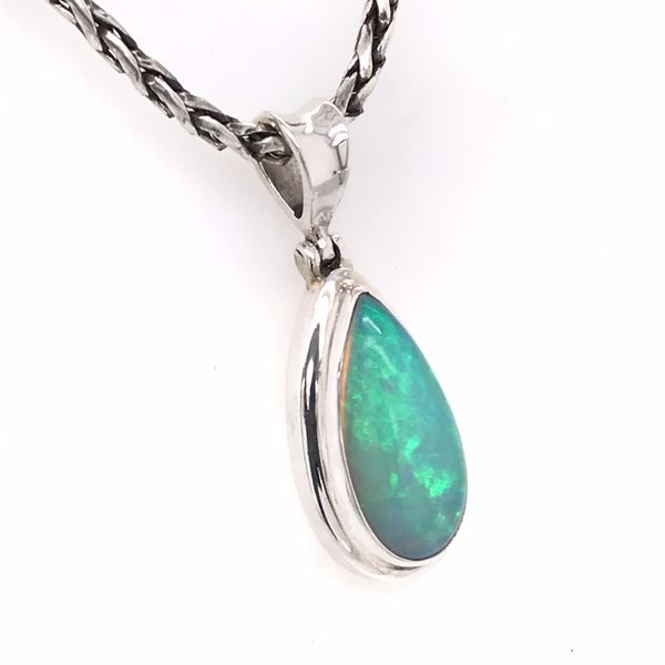 Medium Silver Ethiopian Opal Pendant on a Handwoven Chain Image 2 Bluestone Jewelry Tahoe City, CA