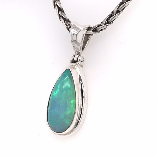 Medium Silver Ethiopian Opal Pendant on a Handwoven Chain Image 3 Bluestone Jewelry Tahoe City, CA