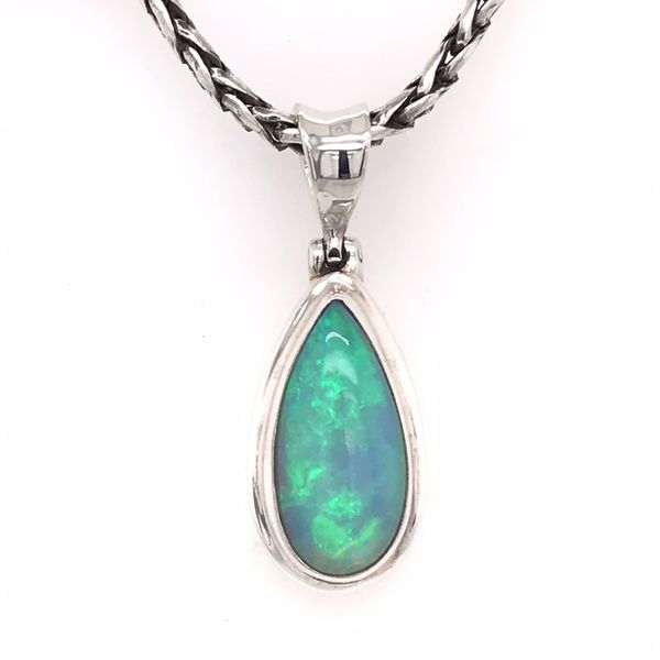 Medium Silver Ethiopian Opal Pendant on a Handwoven Chain Bluestone Jewelry Tahoe City, CA