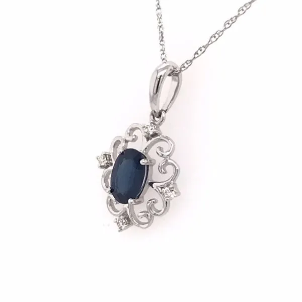 14 Karat White Gold Sapphire and Diamond Pendant with Chain Image 2 Bluestone Jewelry Tahoe City, CA