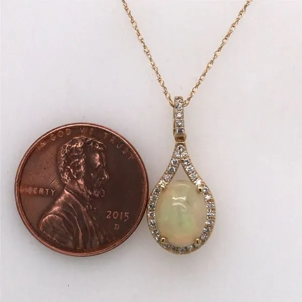 14K Yellow Gold Pendant with an Ethiopean Opal & Diamonds Image 3 Bluestone Jewelry Tahoe City, CA