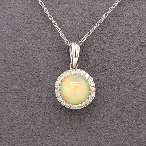14K White Gold Pendant with an Ethiopean Opal and Diamonds Image 3 Bluestone Jewelry Tahoe City, CA